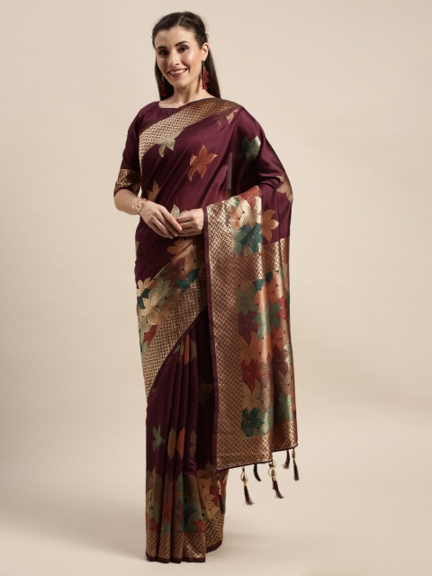 

Amrutam Fab Purple & Gold-Toned Floral Zari Silk Blend Banarasi Saree