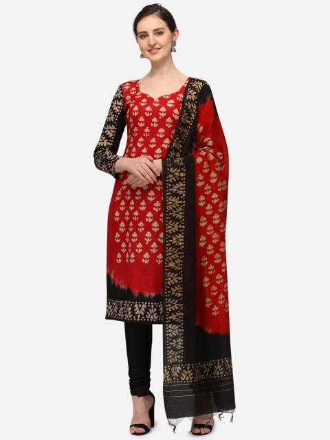 

Iris Red & Black Printed Pure Cotton Unstitched Dress Material