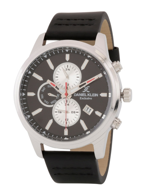 

Daniel Klein Men Gunmetal-Toned Dial & Black Leather Straps Analogue Watch DK.1.12817-2
