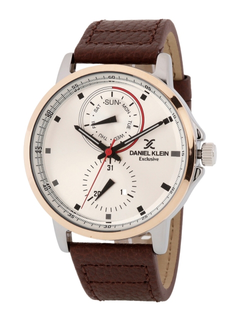 

Daniel Klein Men Silver-Toned Dial & Leather Textured Straps Analogue Watch DK.1.12854-5