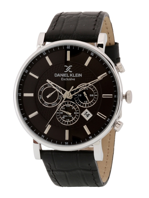 

Daniel Klein Men Gunmetal-Toned Dial & Black Leather Straps Analogue Watch
