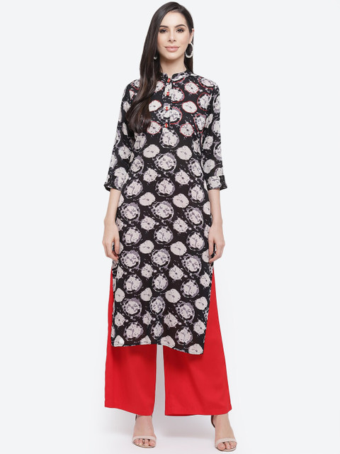 

Kurti's by Menka Women Black & raisin black Yoke Design Flared Sleeves Anarkali Kurta