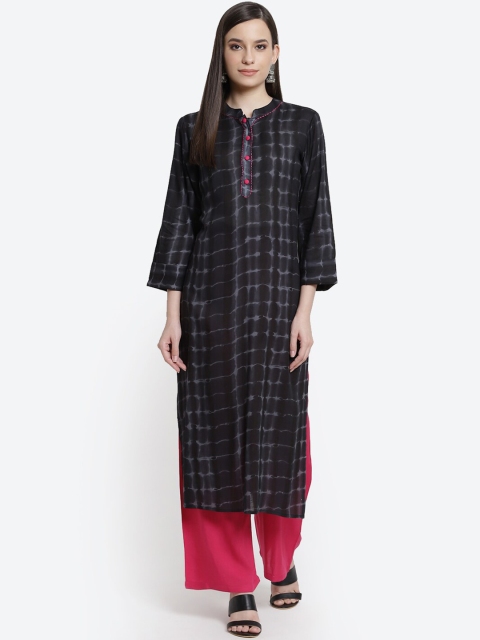 

Kurti's by Menka Women Black and Grey Rayon Abstract Printed Straight Kurta