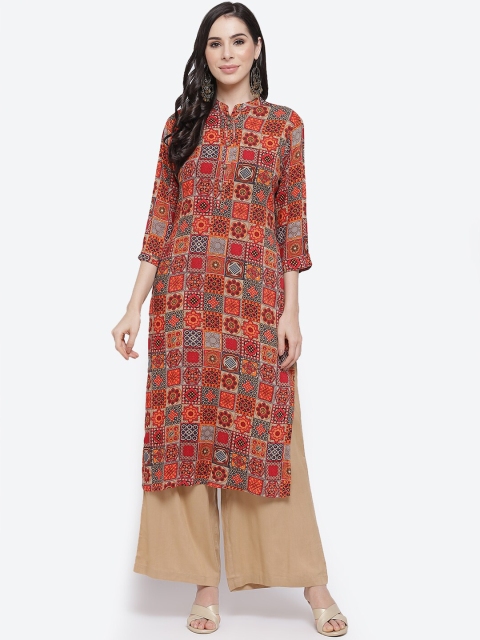 

Kurti's by Menka Women Orange Yoke Design Flared Sleeves Anarkali Kurta