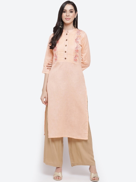 

Kurti's by Menka Women Peach-Coloured Embroidered Yoke Design Straight Kurta