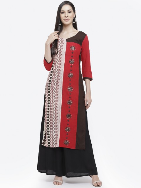 

Kurti's by Menka Women Red Ethnic Motifs Printed Straight Kurta
