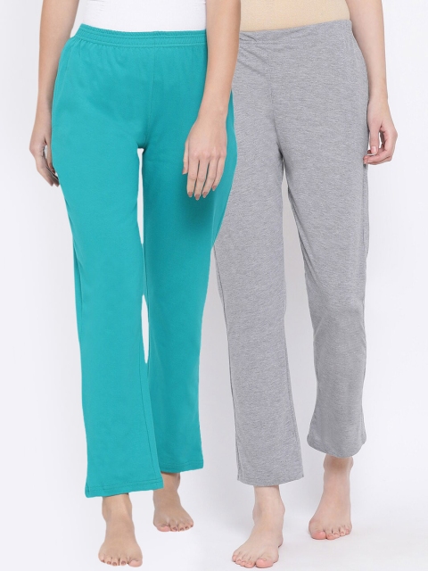 

Clovia Women Pack Of 2 Solid Cotton Lounge Pants, Green