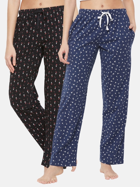 

Clovia Women Blue Printed lounge Pants Pack of 2