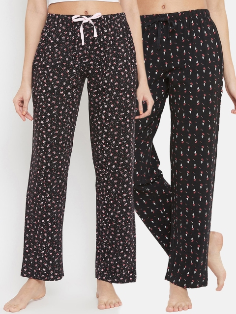 

Clovia Women Pack Of 2 Printed Cotton Lounge Pants, Black