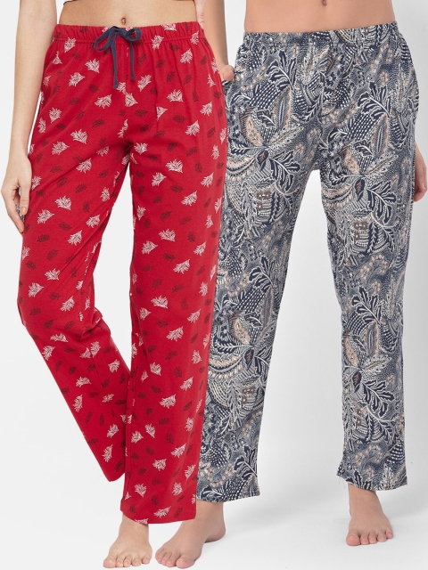 

Clovia Women Pack Of 2 Printed Cotton Lounge Pants, Red