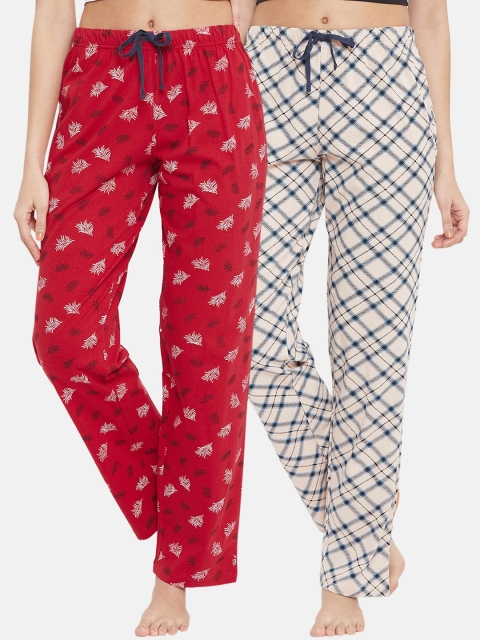 

Clovia Women Pack Of 2 Printed Cotton Lounge Pants, Beige