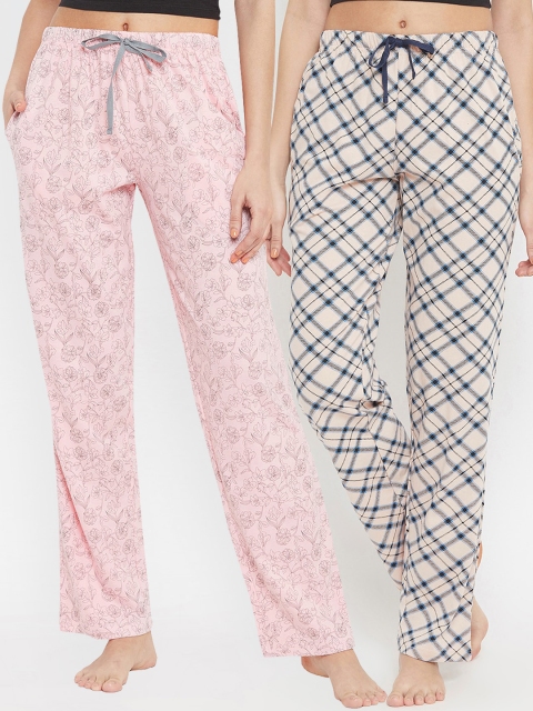 

Clovia Women Pack Of 2 Printed Cotton Lounge Pants, Pink