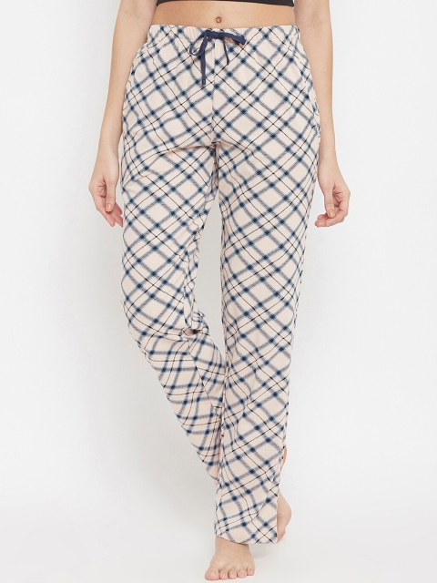 

Clovia Women Pack Of 2 Beige & Blue Printed Cotton Lounge Pants