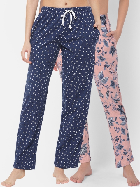 

Clovia Women Pack Of 2 Printed Cotton Lounge Pants, Blue