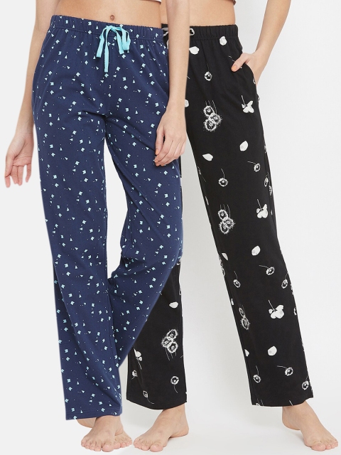 

Clovia Women Pack Of 2 Printed Cotton Lounge Pants, Blue