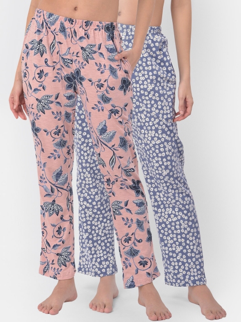 

Clovia Women Pack Of 2 Printed Cotton Lounge Pants, Blue