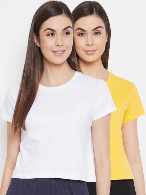 

Clovia Women Pack Of 2 Solid Pure Cotton Cropped Lounge T-Shirts, Yellow