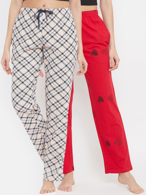 

Clovia Womens Pink & Beige Cotton Pack of 2 Printed Pyjama Pants