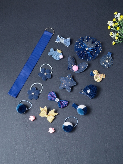 

Golden Peacock Girls Set of 18 Navy Blue & Multicoloured Embellished Hair Accessory Set