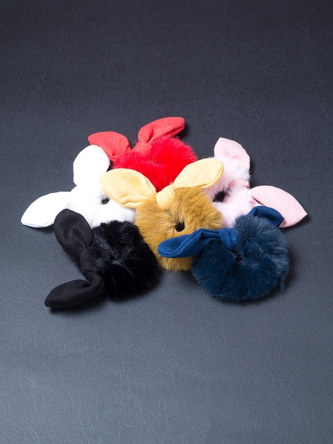 

Golden Peacock Women Multi coloured Furry Ponytail Rubber bands Set of 6, Black