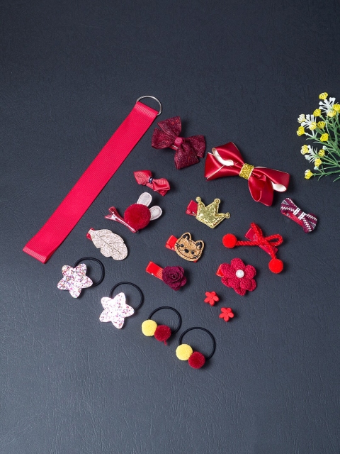 

Golden Peacock 18 Pieces Girls Red & Gold-Toned Embellished Hair Accessory Set
