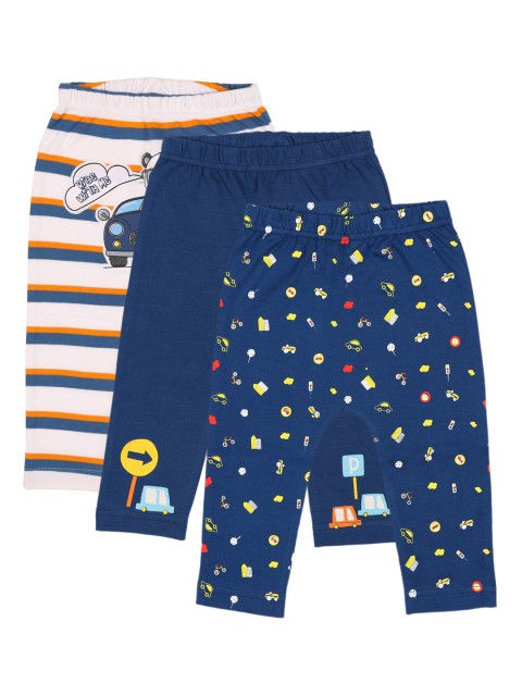 

KICKS & CRAWL Boys White & Navy Blue Pack of 3 Racing Panda Diaper Leggings