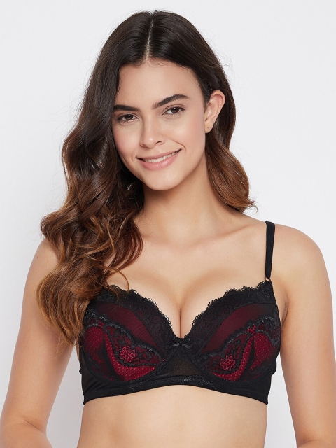 

Clovia Black & Red Floral Half Coverage T-shirt Bra