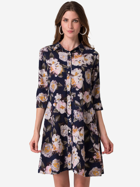

Modriba Navy Blue & White Floral Shirt Dress