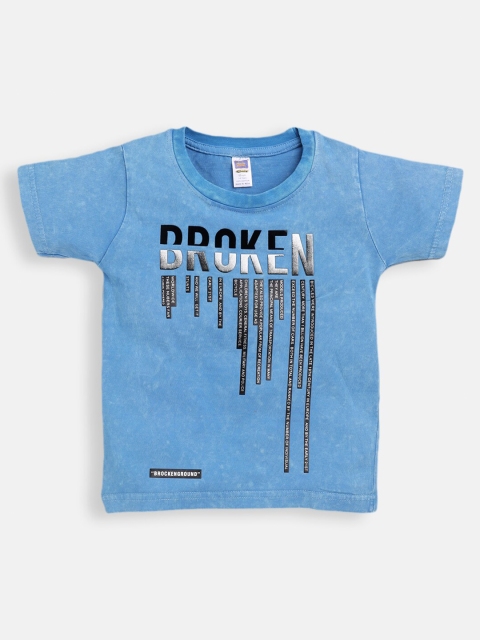 

Nottie Planet Boys Blue & Black Typography Printed T-shirt