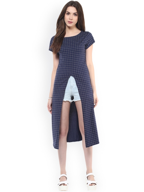 

Pannkh Women Navy Checked Regular Maxi Top, Navy blue