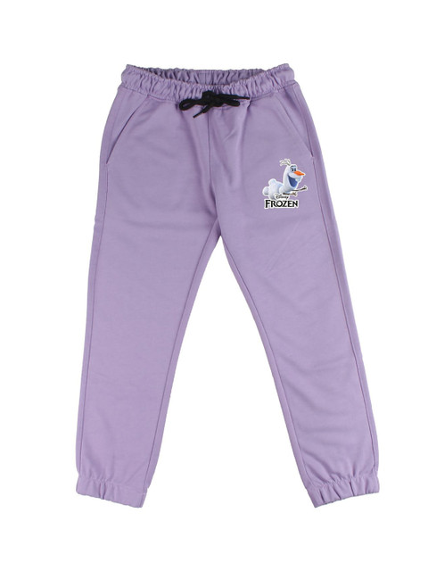 

Disney by Wear Your Mind Girls Purple & White Solid Pure Cotton Straight-Fit Joggers