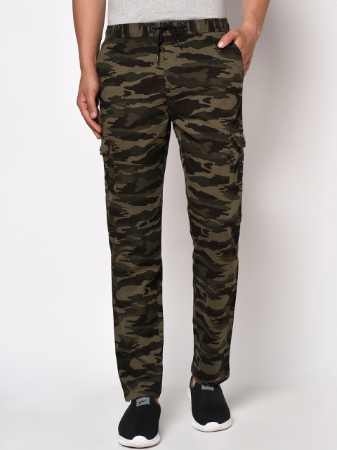 

Octave Men Olive Green & Black Camouflage Printed Cotton Track Pants