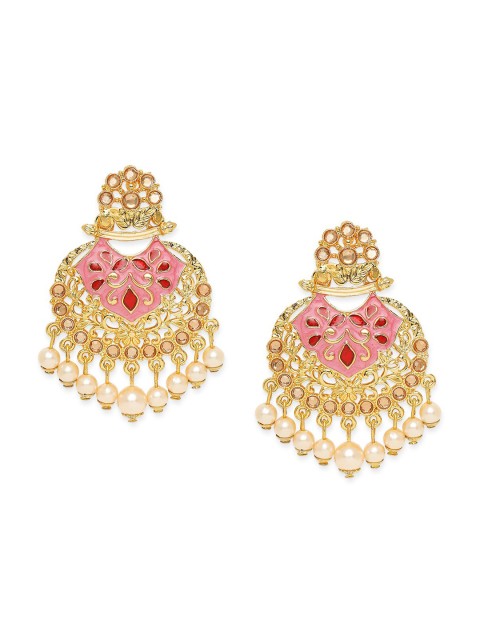 

Mahi Gold-Plated Pink & White Meenakari Contemporary Drop Earrings
