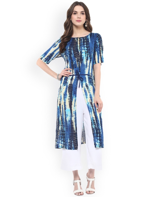 

Pannkh Women Blue Printed A-Line Kurta