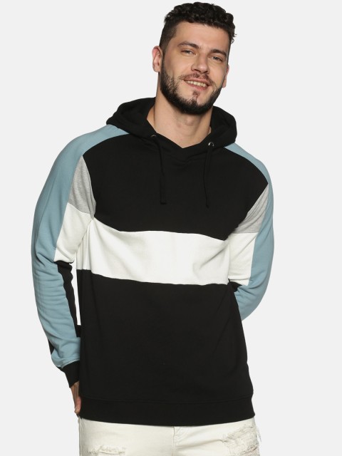 

Soul Space Men Black Colourblocked Hooded Sweatshirt