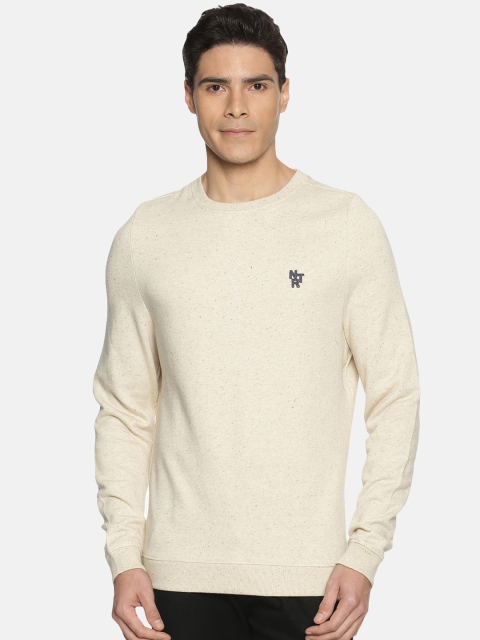 

Soul Space Men Beige Printed Pure Organic Cotton Pullover Sweatshirt