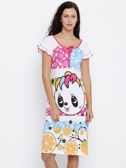 

Red Rose White & Pink Pure Cotton Printed Sleep Shirt