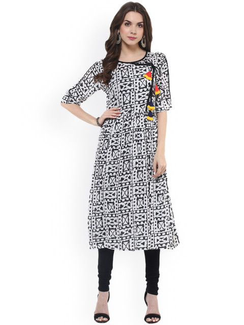 

Pannkh Women White Printed Anarkali Kurta