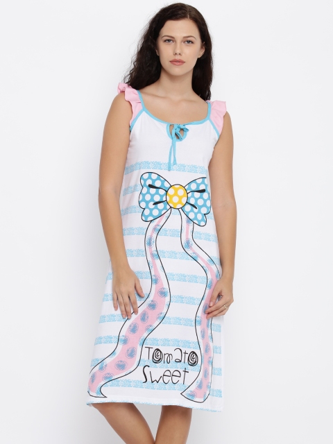 

Red Rose White & Blue Pure Cotton Printed Sleep Shirt