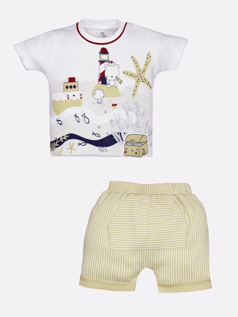 

BABY GO Boys White & Multicoloured Printed T-shirt with Shorts