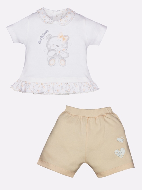 

BABY GO Girls Beige & White Printed Top with Shorts