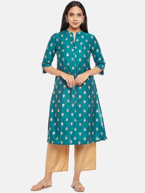 

RANGMANCH BY PANTALOONS Women Teal Ethnic Motifs Printed Kurta with Palazzos