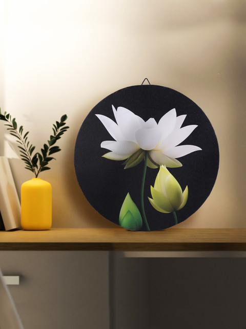 

THE ARTMENT Black & White Lotus Printed Canvas Matte Finish Wall Art