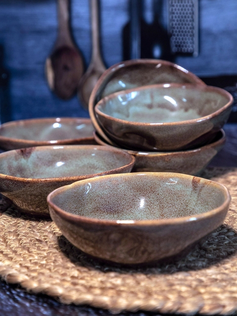 

GOODHOMES Set Of 6 Brown & Grey Serving Bowls