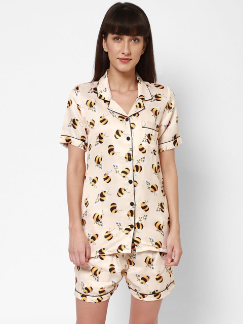 

Twenty3 Women Cream-Coloured & Yellow Printed Night Suit