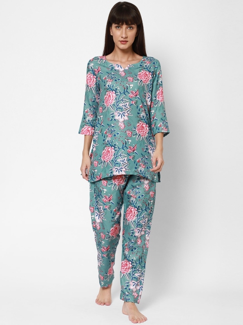 

Twenty3 Women Teal & Multicoloured Printed Night Suit