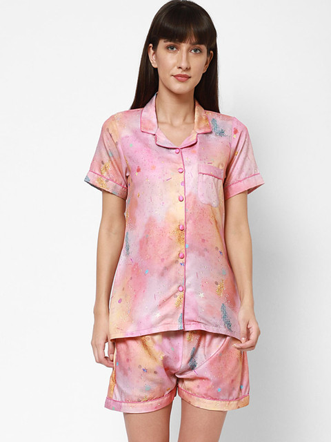 

Twenty3 Women Pink & Yellow Printed Night Suit