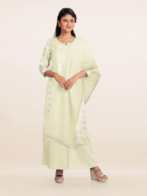 

Pothys Green & Grey Printed Unstitched Dress Material