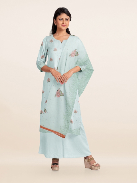 

Pothys Women Blue & Red Embroidered Unstitched Dress Material