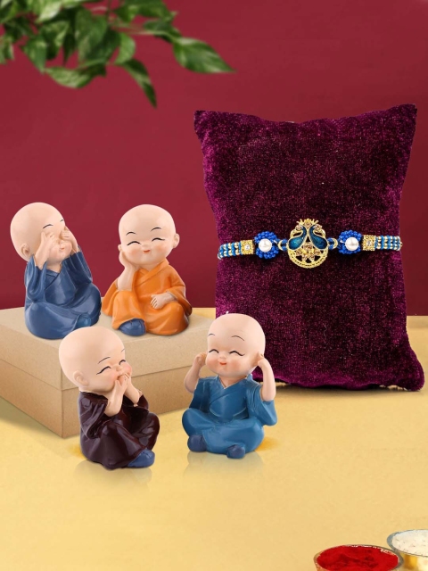 

TIED RIBBONS 7 Pcs Multicoloured Buddha Monk Rakhi Gift Set, Multi